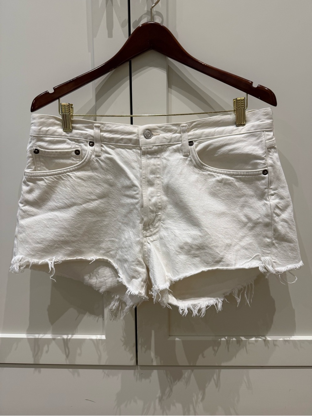 Agolde Parker White Distressed Denim Cutoff Shorts